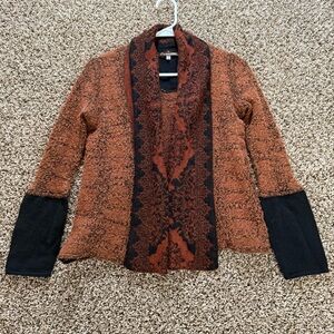 Caamano Womens Small 100% Alpaca Open Front Cardigan Sweater Peru Rust‎ Black